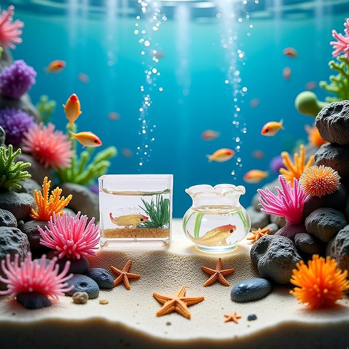 2Pcs 1/12 Scale Accessories Dollhouses Fish Tank，1: 12 Scale Miniature Fish Bowl Miniature Dollhouse Accessories for Garden Scene Decor Desktop Ornaments，Dollhouses Accessories，Dollhouse Décor