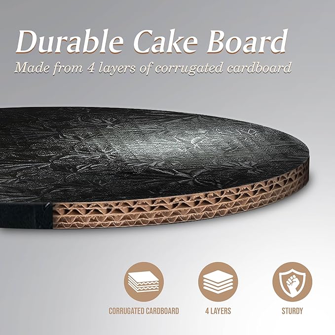 Cakebon Round Cake Boards - Sturdy 1/2 Thick Drums - 12 Inch Professional Fully Wrapped Edges Black 1-Pack