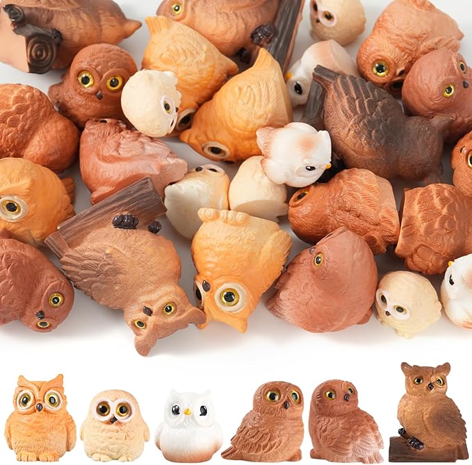 48 Pcs Miniature Owl Figurines 6 Styles Resin Mini Owl Figurines Bulk Animal Figurines Set for Fairy Garden Micro Landscape Pots Bonsai Decorations DIY Props