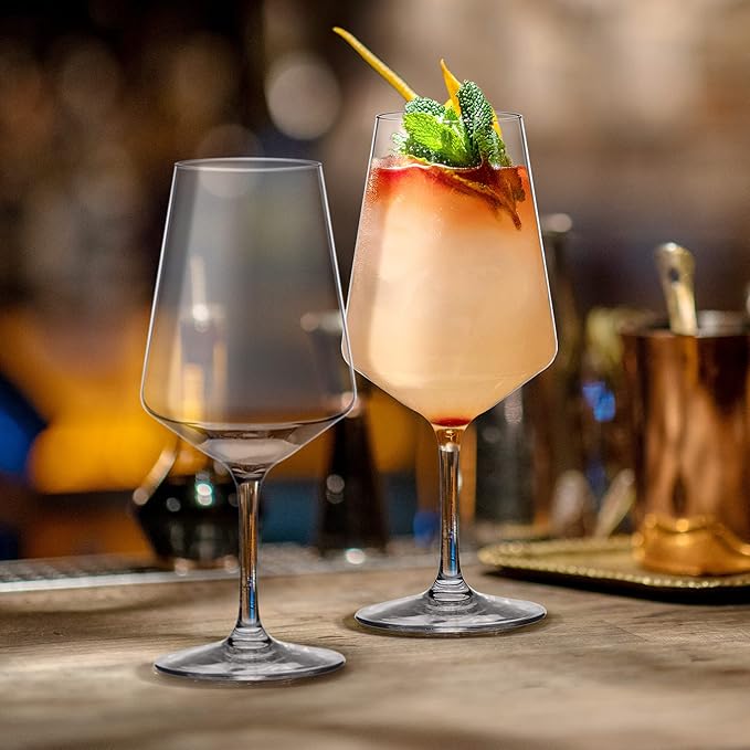Amazing Abby - Sherry - 20-Ounce Unbreakable Tritan Wine Glasses (Set of 6), Plastic White Wine Glasses, Reusable, BPA-Free, Dishwasher-Safe, Perfect for Poolside, Outdoors, Camping, Picnic, and More
