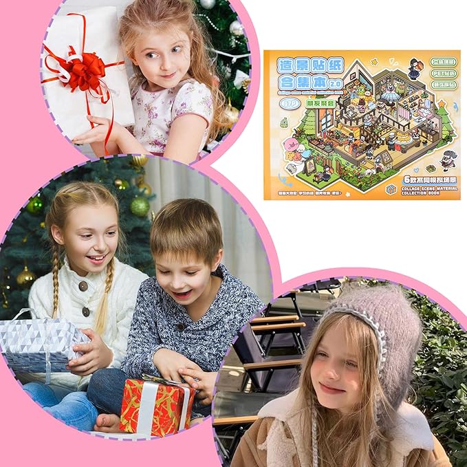 DIY Large Fun 3D Animal House Scene Stickers Book with Tweezers Make Your Own Pasture Villa Room Sticker Scenes Cute Micro Stickers for Relief Stress Pass The Time(6 Designs)