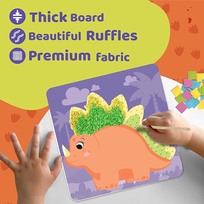 jackinthebox Poke Poke Art – Dinosaurs Theme, Mess-Free Fabric Art and Craft, Flower Pressing Kits, Gift for Kids, Toys for Girls and Boys Ages 4 5 6 7 8