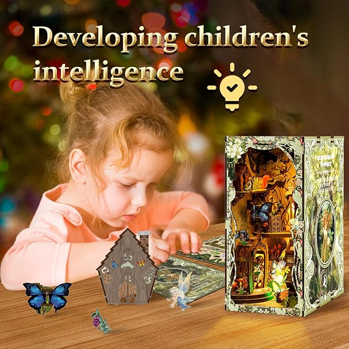 Book Nook Kit for Adult - THRIVINGIVAN Miniature Model Build Dollhouse Kit 3D Wooden Puzzle with Sensor Led Light for Bookshelf Bookend Insert Decor Adults Teen Crafts(Spirit), 1Pack