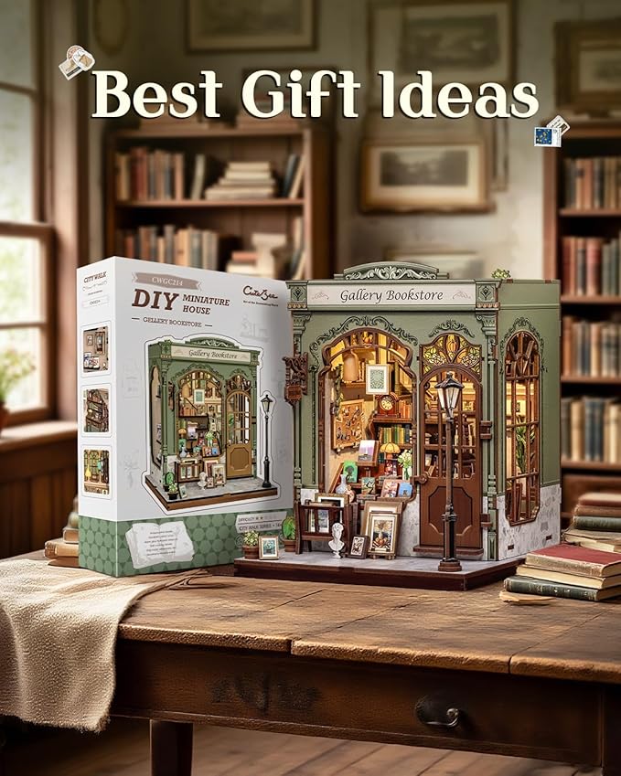 CUTEBEE Book Nook Kit, DIY Miniature House Kits for Adult and Teens, Decorative Bookend with LED, 3D Wooden Puzzle, Mini Booknook Tiny House Model Building Kit, DIY Crafts Hobbies Gifts