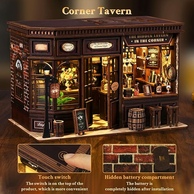 Book Nook Kits for Adults Teens 14+, DIY Miniature House Kits, Booknook Tiny House Bookshelf Decor 3D Wooden Puzzle, Gifts for Family, Friends, Bookshelf Insert Decor with LED Light