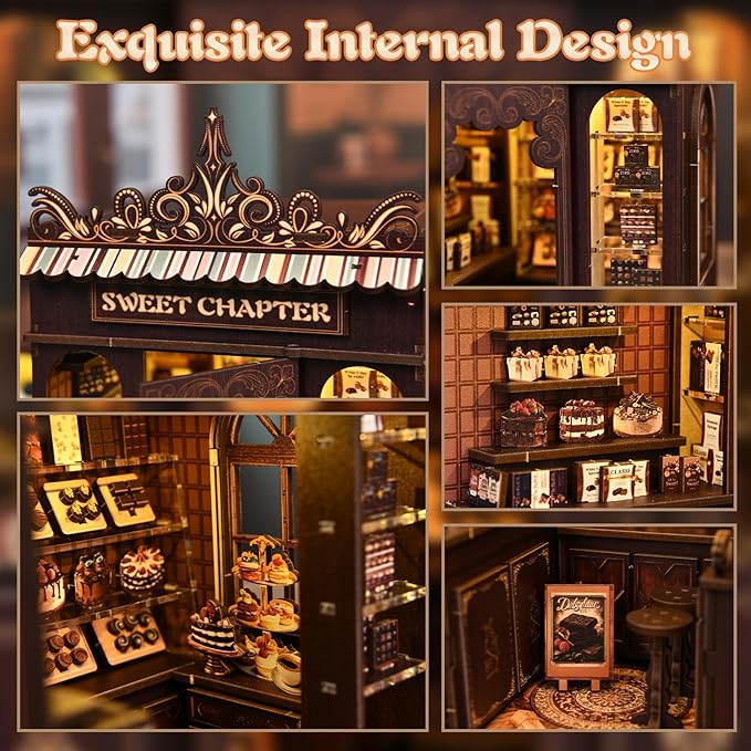 KERNOWO Book Nook Kit, DIY 3D Wooden Puzzles for Adults, Teens and Beginners, Miniature Tiny House Kit for Bookshelf Decor, Bookish Gift for Family, Friends, Book Lovers (Sweet Chapter)