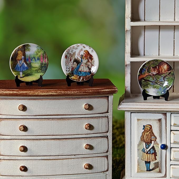 6PCS Handcrafted Miniature Ceramic Plates in 1:12 or 1:6 Scale, Vintage Porcelain Playhouse Dishes (Alice, 2.3CM)