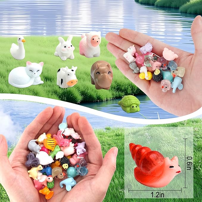 50Pcs Mini Resin Animals 50 Styles Little Animal Figures to Hide Tiny Resin Animals Variety Pack Small Miniature Animal Accessories for Micro Fairy Garden Landscape Dollhouse Crafts Decor