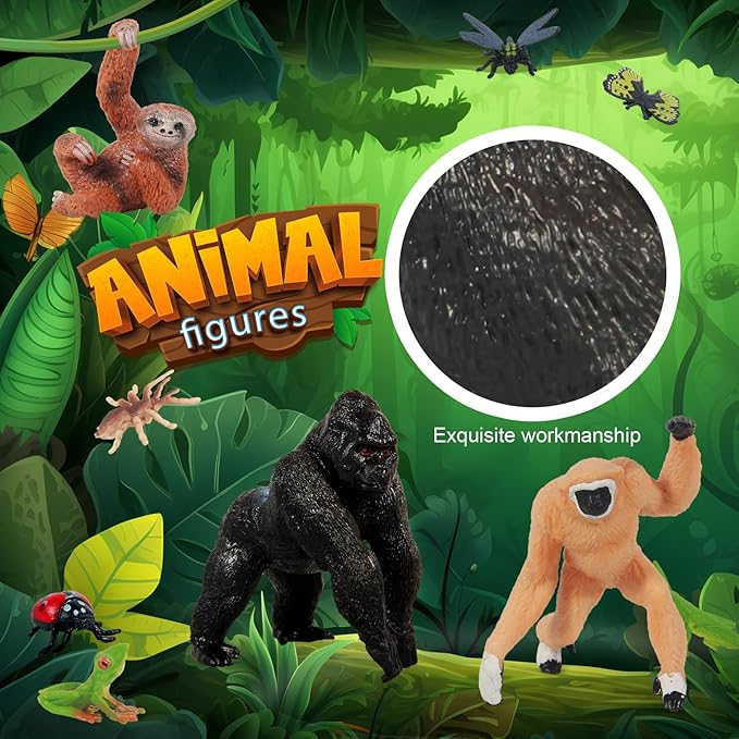 35 Pack Rainforest Animals Figures Set Animal Cake Decor Assorted Creatures Diorama Animals Model Trees for Birthday Party Favors, Piñata Fillers