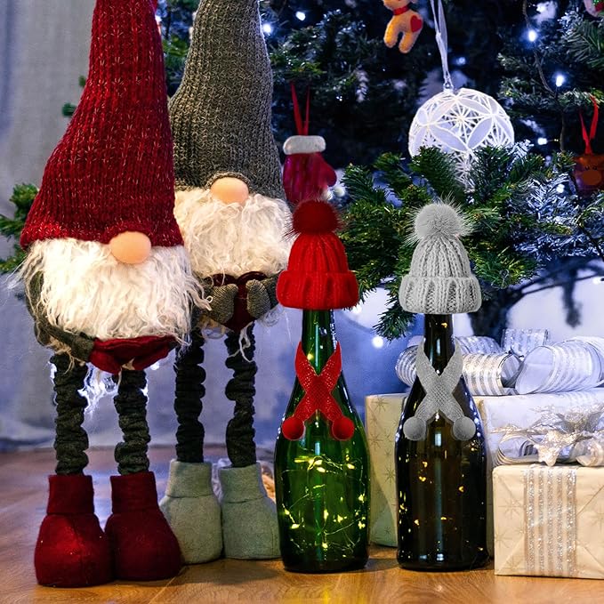 Bencailor 24 Pcs Mini Christmas Knitting Hats and Mini Christmas Scarf Set Knitting Doll Hat Scarf Santa Knit Hat Tree Ornaments for DIY Craft Art Doll Decoration (Mixed Color)