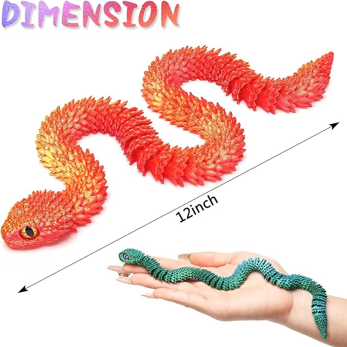 8 Pcs 12in 3D Printed Snake Toys, 3D Printed Animals, Flexible 3D Printed Snake Stuff, Decorative for Boys Kids Home Decor Christmas Fidget Toys Gifts Halloween Decorations