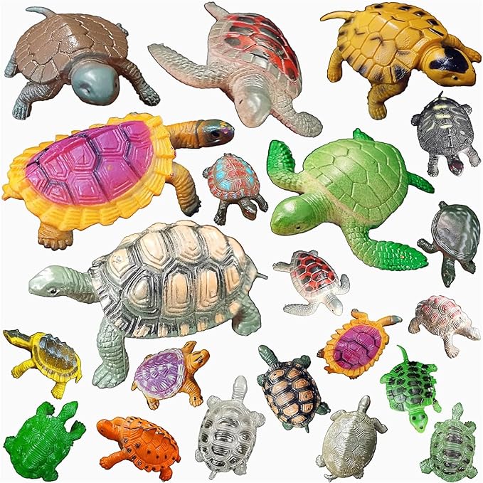 20 Packs Mini Sea Creature Turtle Plastic Toy Set,Ocean Animal Party Favors Cupcake Topper, Classroom Educational Learning Miniature Figurines