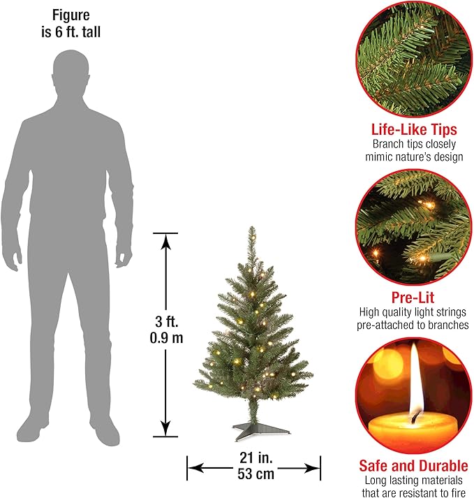 National Tree Company Artificial Mini Christmas Tree, Green, Kingswood Fir, Includes Stand, 3 Feet