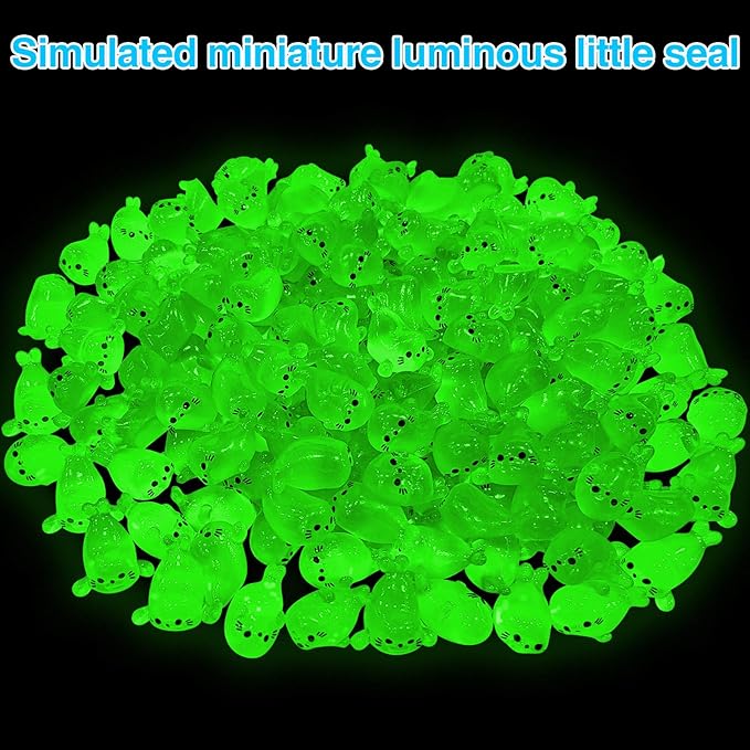 100Pcs Glow in The Dark Mini Seal Figurines Cute Luminous Resin Sea Animals 4 Styles Seal Pup DIY Tiny Ocean Creatures for Fairy Garden Aquarium Decor