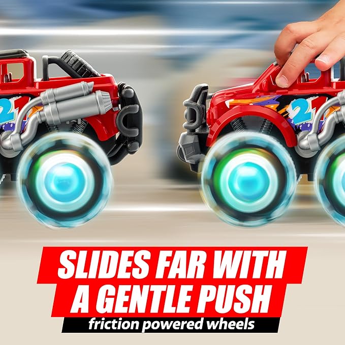 3Pack Monster Truck Toy - Toy Truck with Flashing LED Wheels - Light-Up Cars for Toddlers - Easter Basket Stuffers Birthday Gift for Boys Girls - Friction-Powered