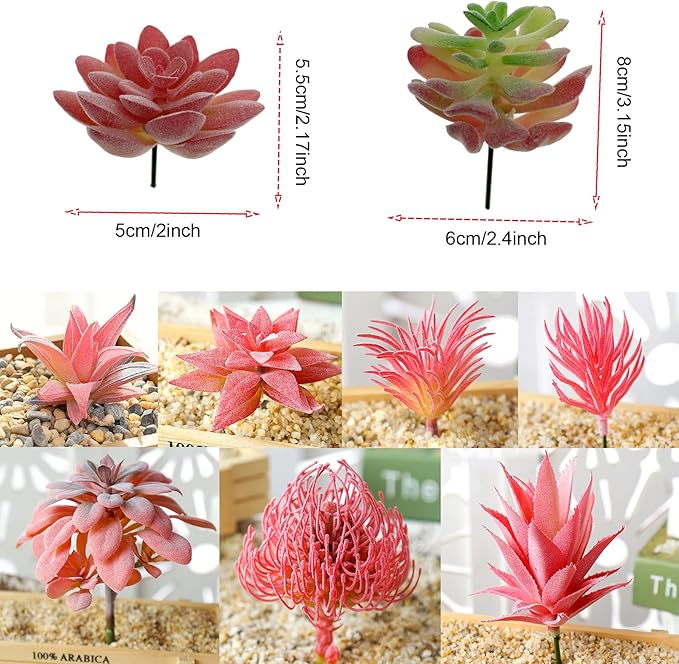 Cayway 15 PCS Artificial Succulent Plants, Red Fake Succulent, Unpotted Faux Succulent Assortment in Flocked Purpl in Different Type for Birthday Home Decor Indoor Wall Garden DIY