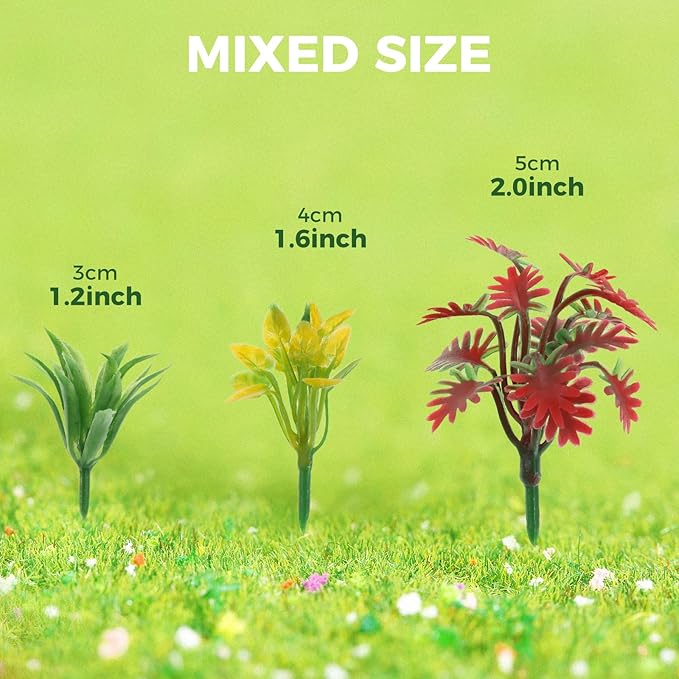 Yetaha 90Pcs Mixed Shrubs Bush Models, Miniature Colorful Model Plants for Train Railways Scenery, Architecture Landscape Sand Military Layout, Red Yellow Green