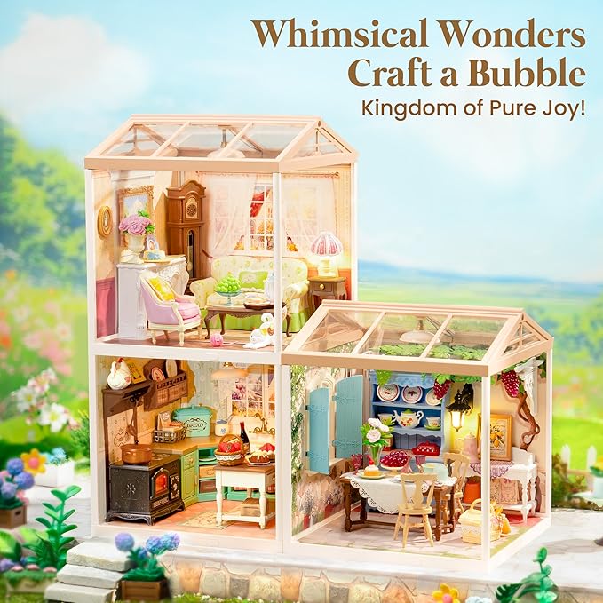 ROBOTIME Super Creator Kits, Plastic Mini House, Expandable Plastic Craft, DIY Miniature House Kit with LED for Adults, Building Set for Creative Play Unique Hobby Gift (Farmhouse Kitchen)