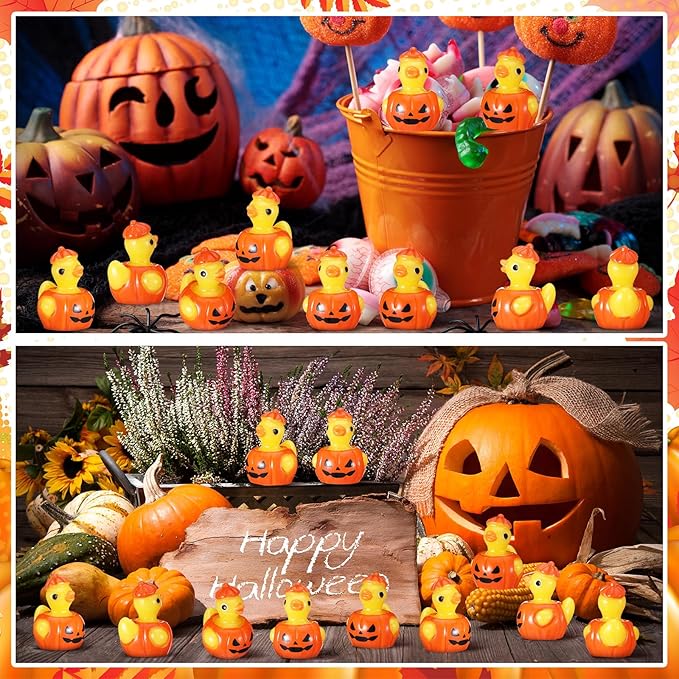50 Pcs Themed Ducks Resin Ducks Resin Party Decorations for Crafts Making DIY Miniature Landscape Micro Decor Gifts (Pumpkin)