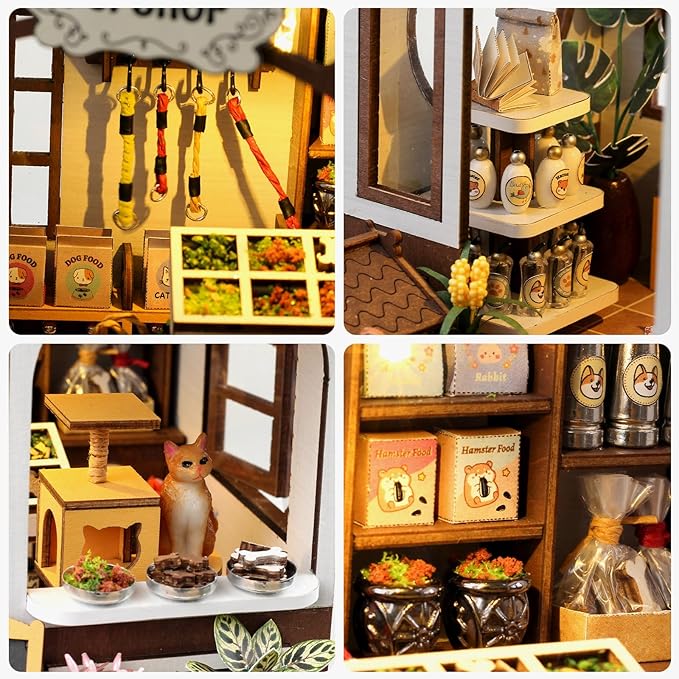 GuDoQi DIY Miniature House Kits, DIY Miniature Dollhouse Kit with Furniture, Tiny House Kits 1:24 Scale, Creative DIY Crafts for Adults, Christmas Day Birthday Gifts, Pet Shop
