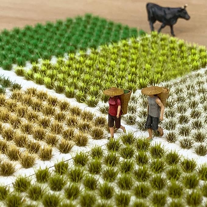 Woohome 120 PCS Bushy Tufts Static Grass Tuft Model Grass Tuft for DIY Miniature Train Landscape Terrain Railway Scenery Decorations, Yellow