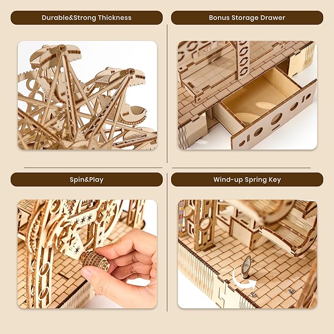 3D Wooden Puzzles for Adults: 3D Puzzle Light-Up Ferris Wheel with Music Box - 222psc Wooden Puzzles Model Building Kits Fun Gifts for Adult with Storage Box - Hobbies for Men Women（Large）