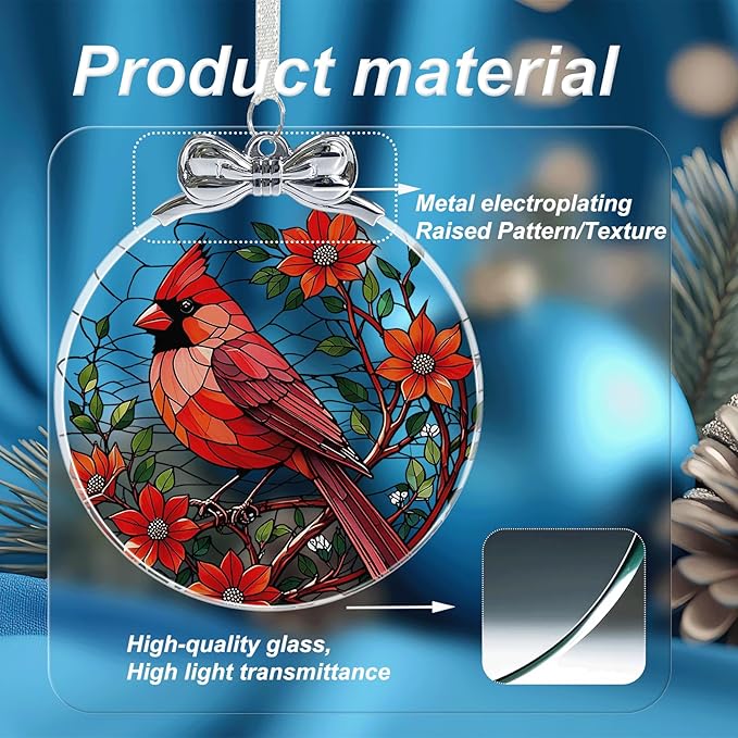 Cardinal Christmas Ornament Crystal Glass for Christmas Tree Décor - Red Cardinal Memorial Gifts - Sympathy Gifts for Loss of Loved One - Unique Hanging Ornament for Christmas Tree Decorations