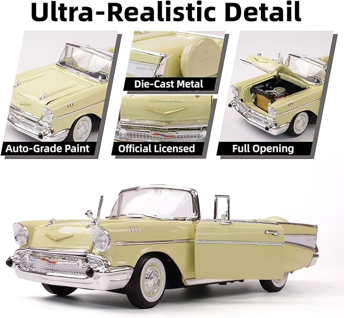 1957 Chevrolet Bel Air Convertible 1:18 Diecast Model Car Working Doors, Premium Alloy Classic Collection Car Collector's for Kids Men and Teens Dad 14+ Year