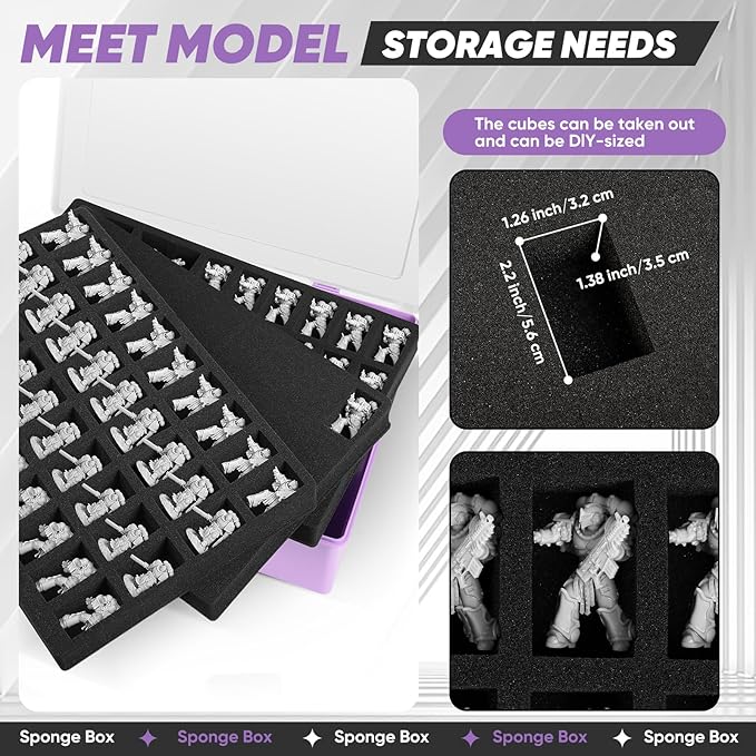 Miniature Storage Carrying Figure Case - 120 Slot Figurine Minature Carrying Case with 3 Foam Layer for Miniatures Compatible with 40k, DND & More (Purple)