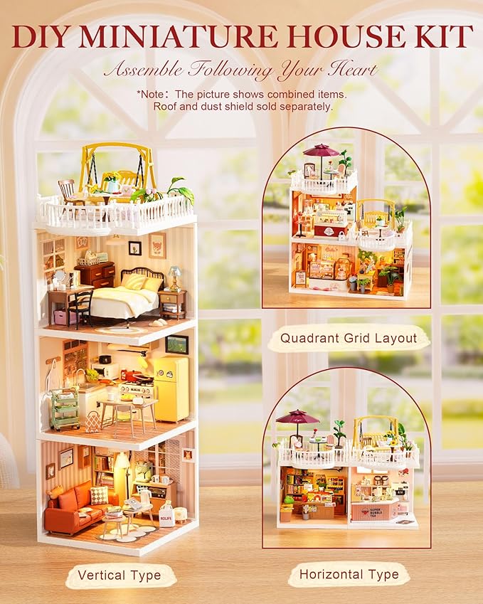 Rolife Super Creator Series Accessroies, DIY Mini Flower Garden Scenery Kit, Miniature Dollhouse Castle Building Kit's Part, Chic Café Terrace Gift for Kids Adults Women