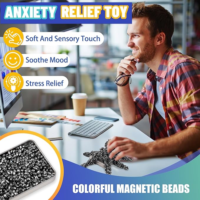 Valentines Day Gifts for Him Teen Boy, 300pc Magnetic Fidget Toy for Adult Men Sensory Autism ADHD Office Desk Stress Anxiety Magnet Beads Balls Stones Cool Gadget for Teen Girl Easter Basket Stuffer