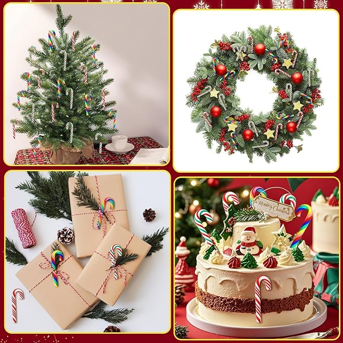 JUNEBRUSHS 120 Pcs Christmas Mini Candy Cane Fake Candy Canes Christmas Ornaments for Xmas Tree Vase Filler DIY Crafts Holiday Table Decor