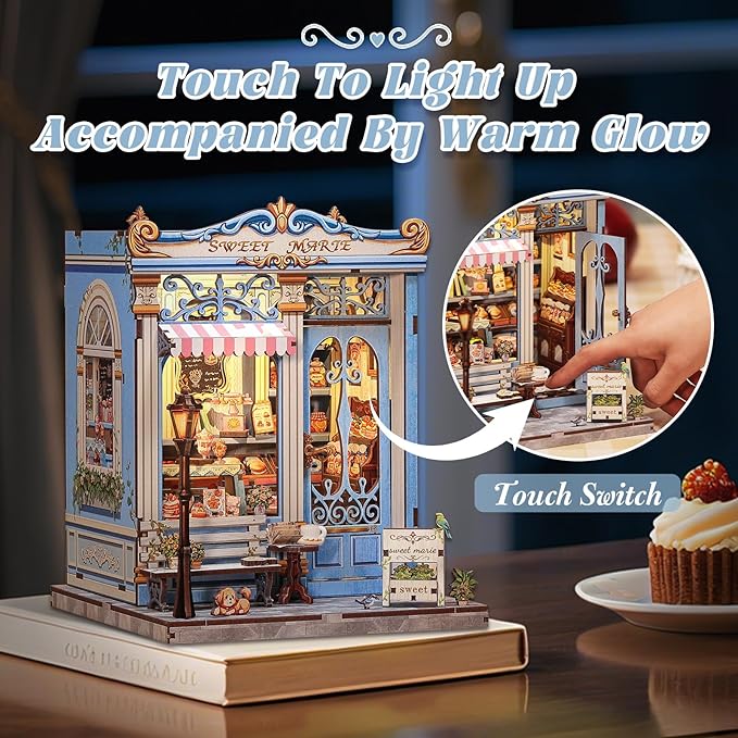 Fsolis Book Nook Kit - DIY Bookshelf Miniature Kit for Adults, 3D Puzzle Booknook Bakery Tiny House Craft Gifts for Women Readers Book Lovers (Sweet Marie)
