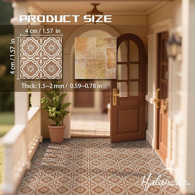 Dollhouse Flooring Tiles on 1/12 1/6 Scale Miniature Decor Accessories 32pcs Double-Sided