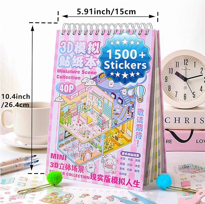 DIY 3D Sticker Scene - 20 Sets(1500 PCS Fun DIY Reusable Sticker Book, Create Your Own Scenes, Cute Stickers & Waterproof, Ideal Relieve Stress Anywhere, Crafts Party Favors