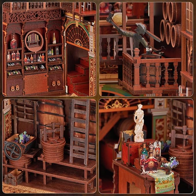 DIY Book Nook Kit, DIY Miniature Dollhouse Booknook Kit, 3D Wooden Puzzle Bookend Bookshelf Insert with LED Light for Teens and Adults (Roaring Twenties Speakeasy)