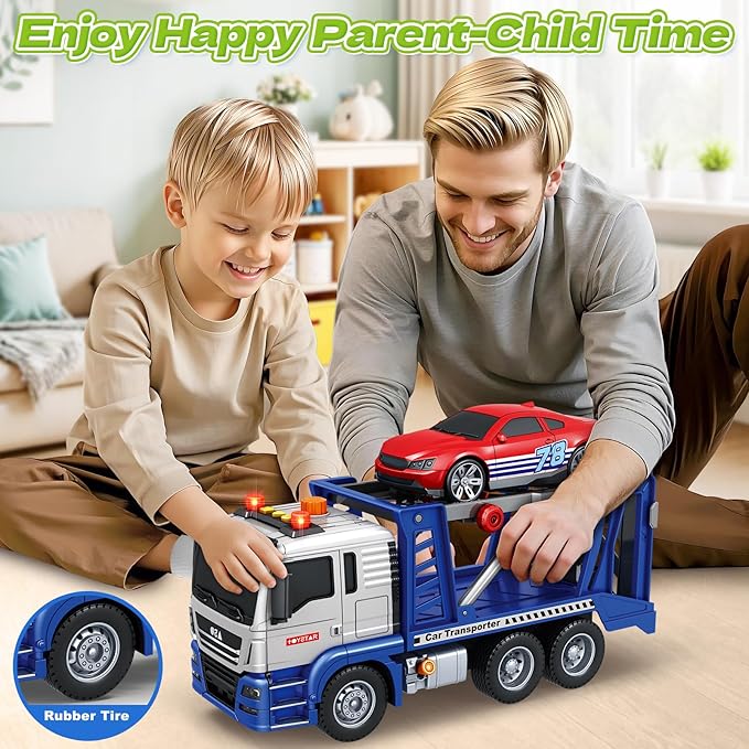 Kids Toys for 3 4 5 6 7 8 Years Old Boys, Transport Cars Carrier with Racing Car with Lights, Sounds, Toddler Friction Powered Truck Vehicle Toy for Boys Girls Christmas Birthday Gifts