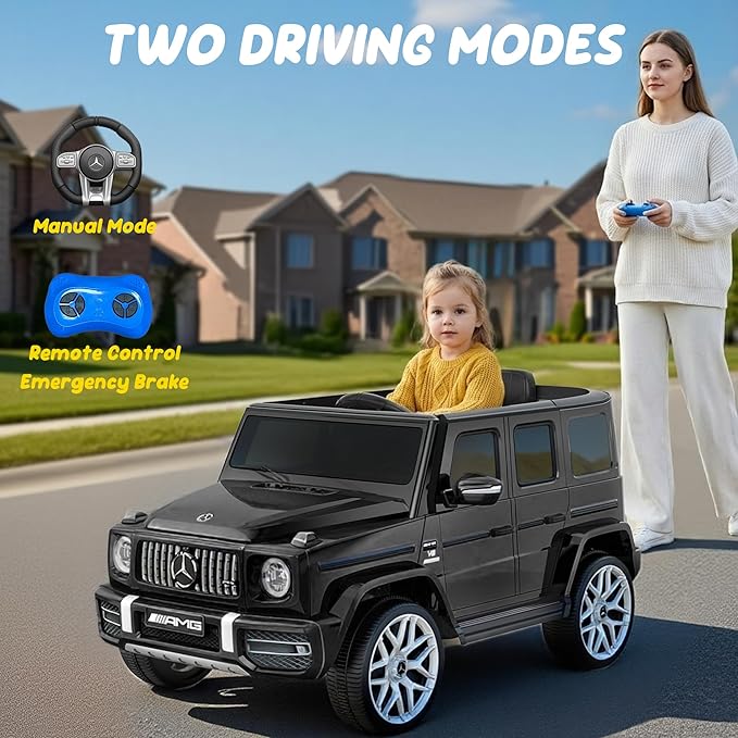 Licensed Mercedes Benz G63 Kids Electric Car, 12V 7Ah G wagon Ride on Car w/Safety High Window, Remote Control, 3 Speeds, Music Player, Horn & LED Lights for Toddlers (Black)