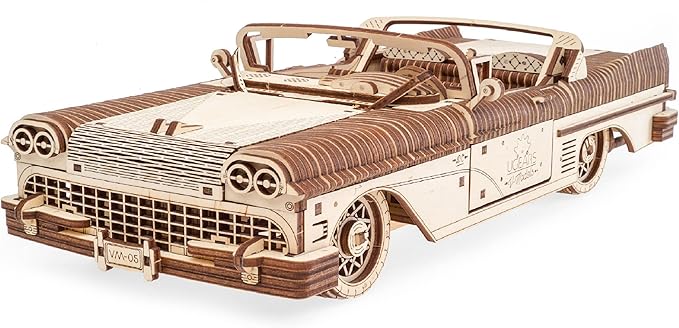 UGEARS Dream Cabriolet VM-05 Wooden 3D Puzzles for Adults - 3D Wooden Puzzles for Adults - Mechanical Model Car Kit - Retro 1950s Inspired DIY Craft, 3D Puzzle