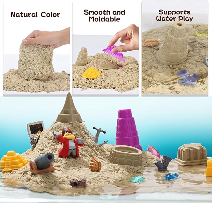Chico Land Waterplay & Sensory Sand Kit – 2.2lb Pirate Adventure Play Sand for Kids Ages 4+, Water & Sandbox Play with Molds, Gems & Tools, Mess-Free, Non-Toxic Sensory Bin Filler