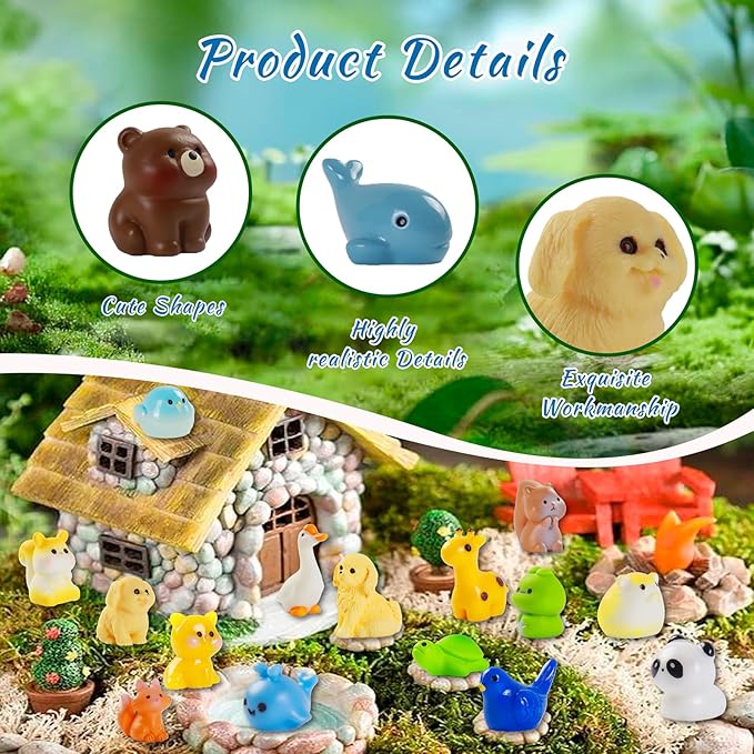 45 Pcs Mini Resin Animals Figures,45 Styles Tiny Miniature Resin Animals for Creative Crafts Ornaments, Fairy Gardens Decor and Dollhouse Hide Accessories