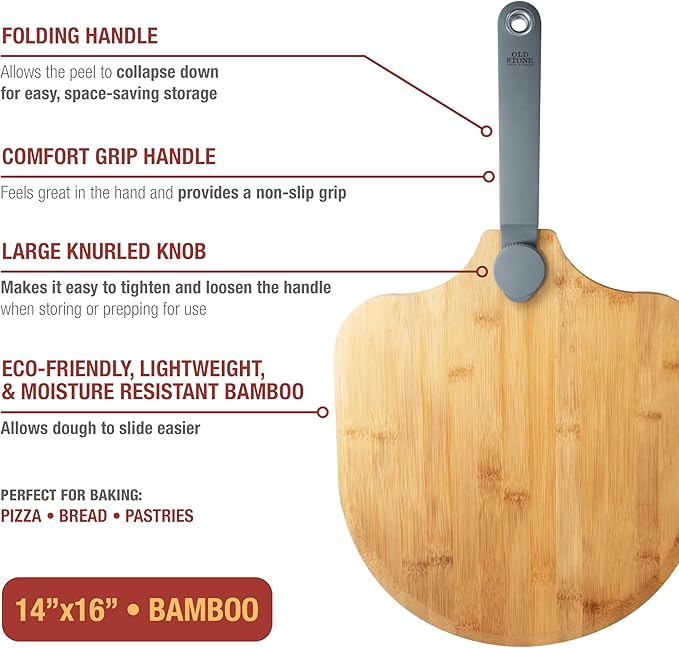 Old Stone Bamboo Foldable Paddle Pizza Peel, 14x16-Inch
