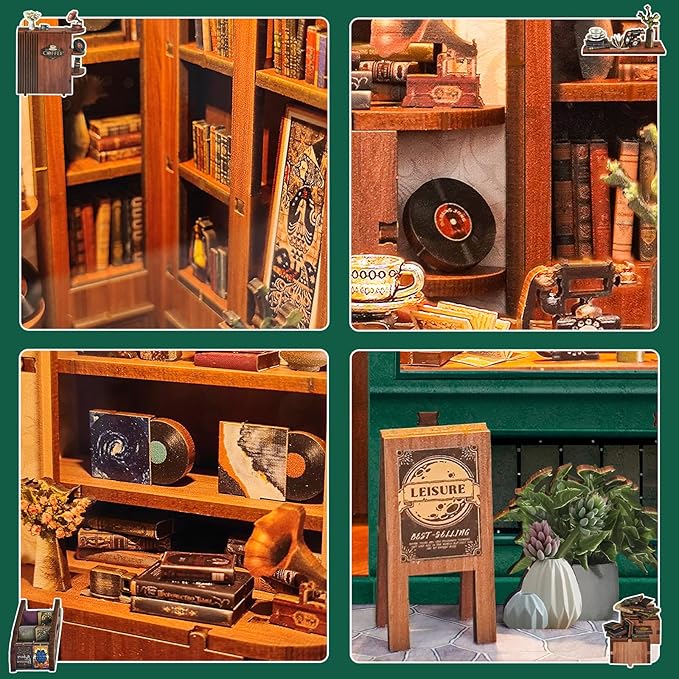 BELEEV Book Nook Kit, DIY Miniature Dollhouse Kit, 3D Wooden Puzzle for Adult and Teens, Booknook Bookshelf Decor Craft with LED Light, Gifts for Women Teens and Puzzle Lovers - Moments in Time