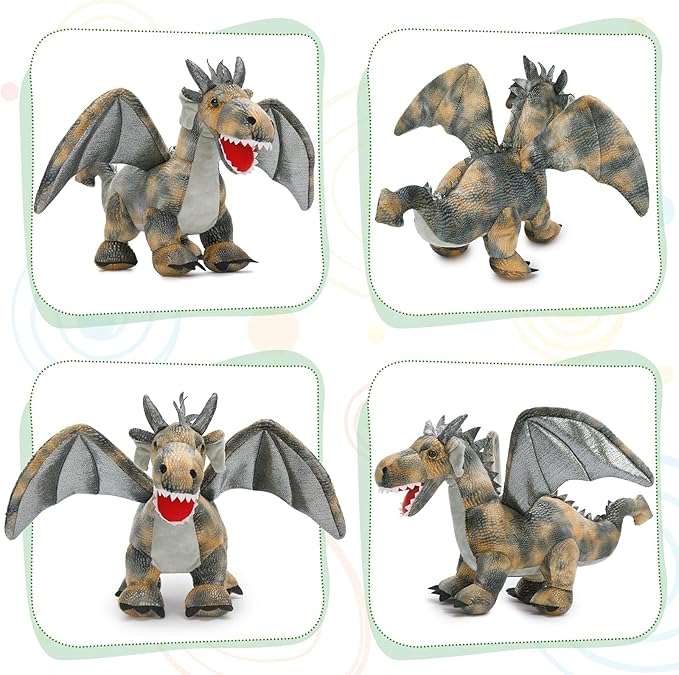 7Pcs Gray Dragon Plush Toy Set, Mother Flying Dinosaur Stuffed Animal with 4 Baby Dragon & 2 Eggs Inside, Dinosaur Stuffed Toy for Kids, Christmas Birthday Children's Day Gift for Boys Girls