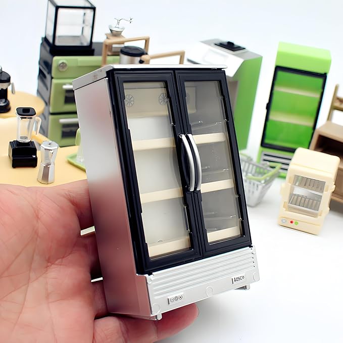 Miniature Can Open Door Refrigerator Model – 1:12 Scale Creative Kitchen Appliance, DIY Micro Scene Refrigerator for Dollhouse Furniture, Life Scene Display, Collector & Craft Enthusiast Décor (B)