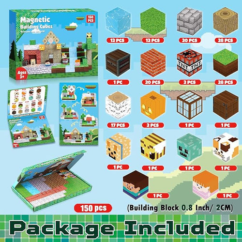 150PCS Magnetic Blocks - Magnetic Building Blocks, Magnet Cubes Toys Stacking, Build Forest World Set, STEM Montessori Sensory Toys for Kids Boys Girls Ages 3-5 6-8 Christmas Birthday Gifts