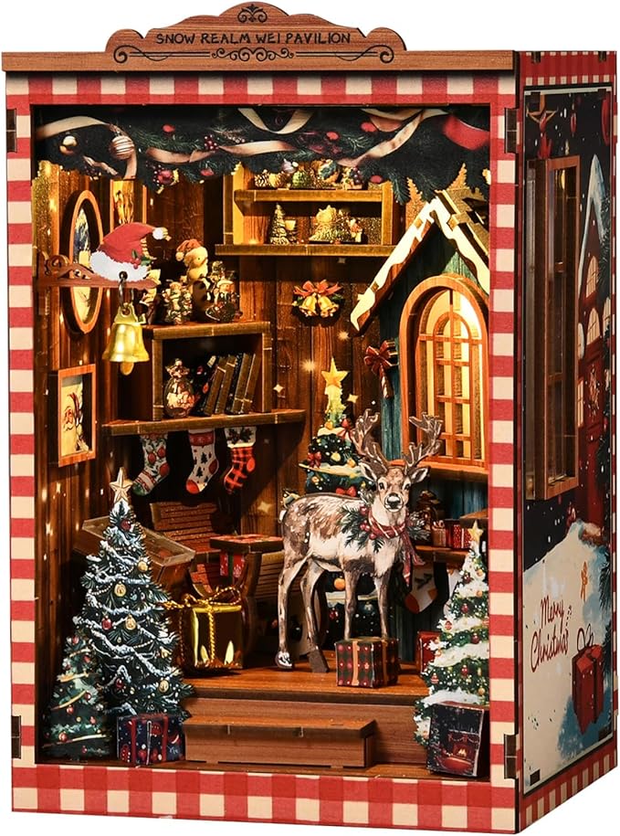 KERNOWO Book Nook Kit, DIY 3D Wooden Puzzles for Adults, Teens and Beginners, Miniature Tiny House Kit for Bookshelf Decor, Bookish Gifts for Family, Friends, Book Lovers (Snow Pavilion)