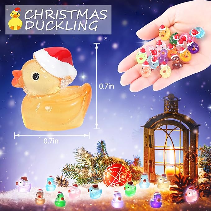 Christmas Mini Resin Ducks 160 Pack Luminous Tiny Duck Glow in The Dark for Garden Micro Landscape Ornament Dollhouse Plastic Tiny Figurines Birthday Party Favors DIY Decoration Craft