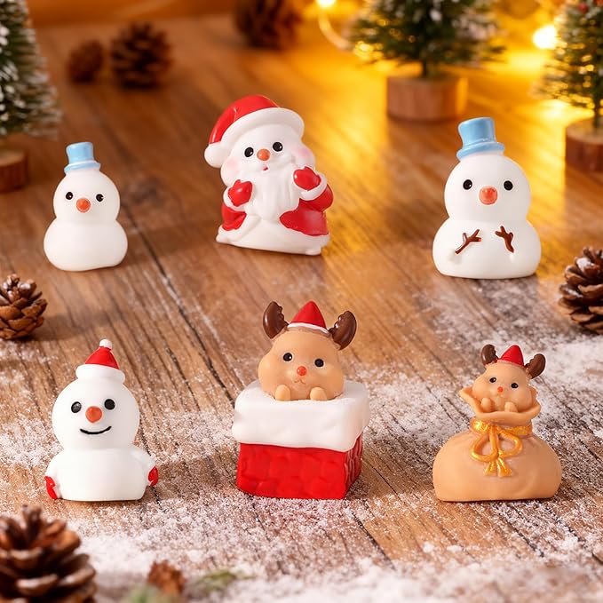 24 Pcs Christmas Mini Resin Figurines Set, Santa Snowman Miniature Ornaments for Dollhouses Home Christmas Decor and DIY Craft Projects