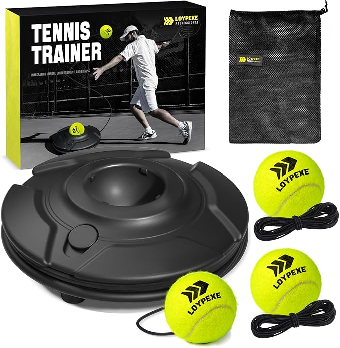 Tezewa Tennis Trainer Set Tennis Practice Rebounder with String Solo Tennis Trainer Practice Equipment Several Replacement Rebound Balls Portable Tennis Practice Equipment for Adults Kids